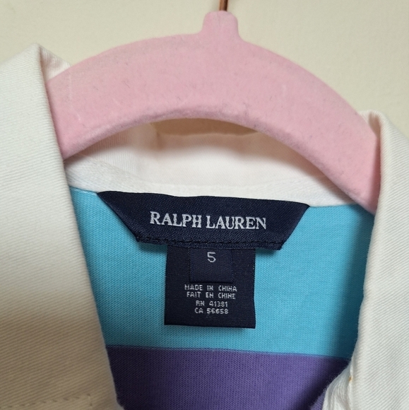 Ralph Lauren Girls' Blue & Purple Stripe Puff Sleeve Rugby Polo Shirt Small New - Picture 4 of 9